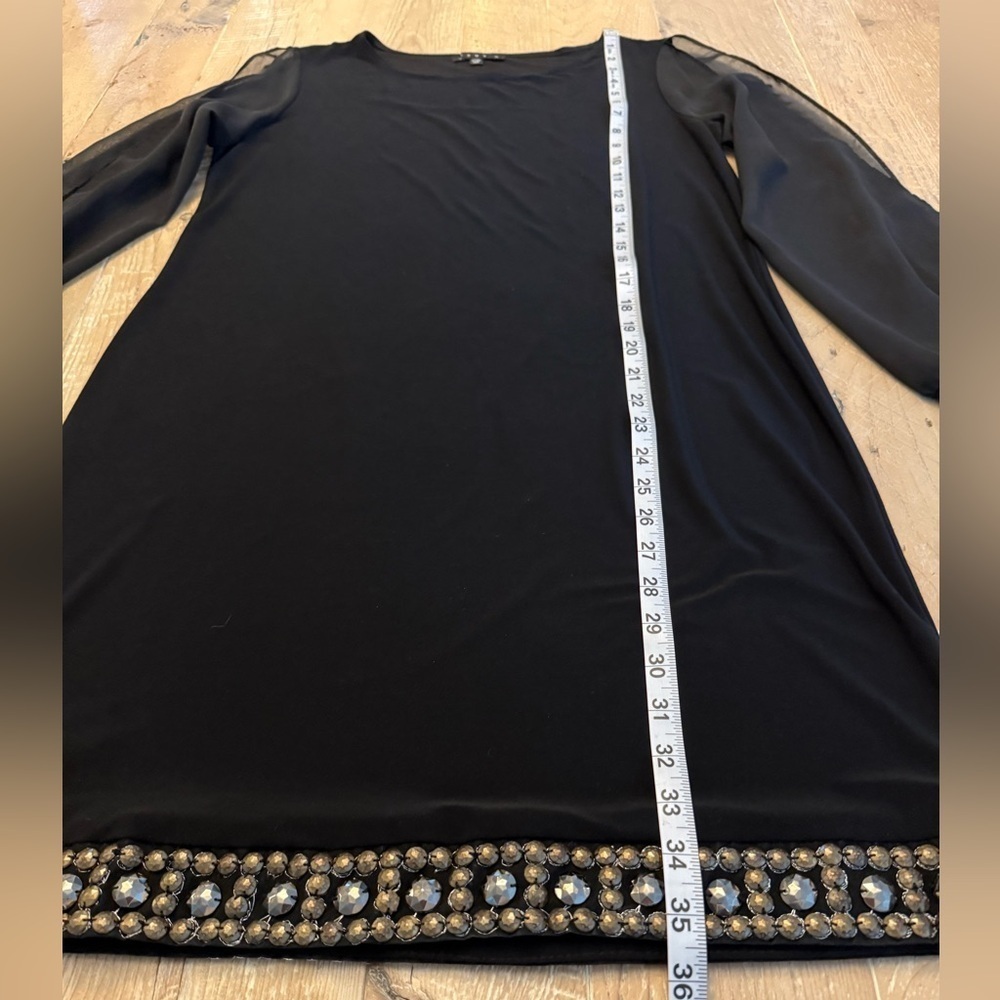 Tiana B. Long split sheer sleeve black cocktail dress with embellishments 12P - Picture 5 of 10